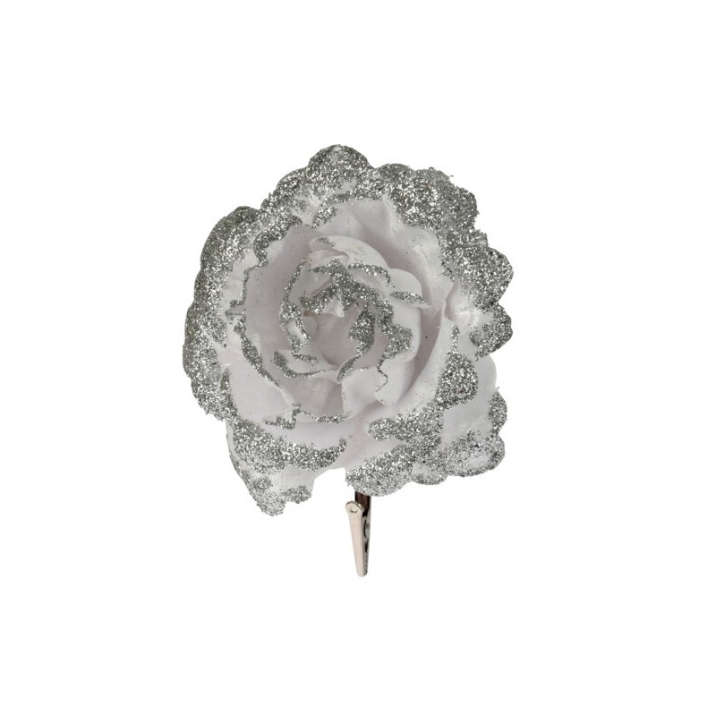 Ozdoba s klipom ruža 11x5x11 bielo-strie